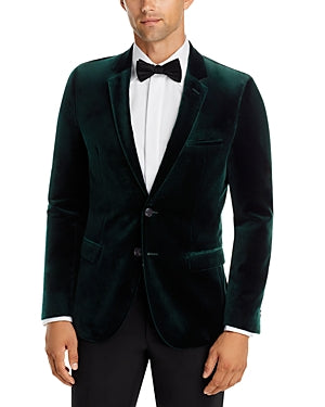 Hugo Boss Mens Extra-Slim fit Velvet Sport Coat Blazer 42 R Green Solid