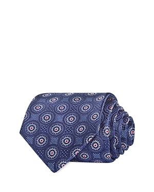 The Men's Store  Large Medallion Silk Classic Tie Blue Necktie