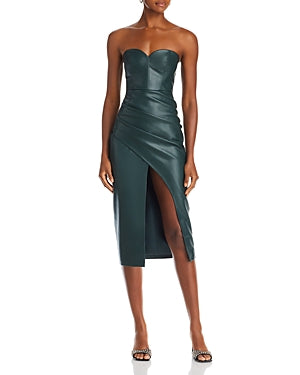 Bardot Womens Kai Faux Leather Midi Dress Size 2 Evergreen Green