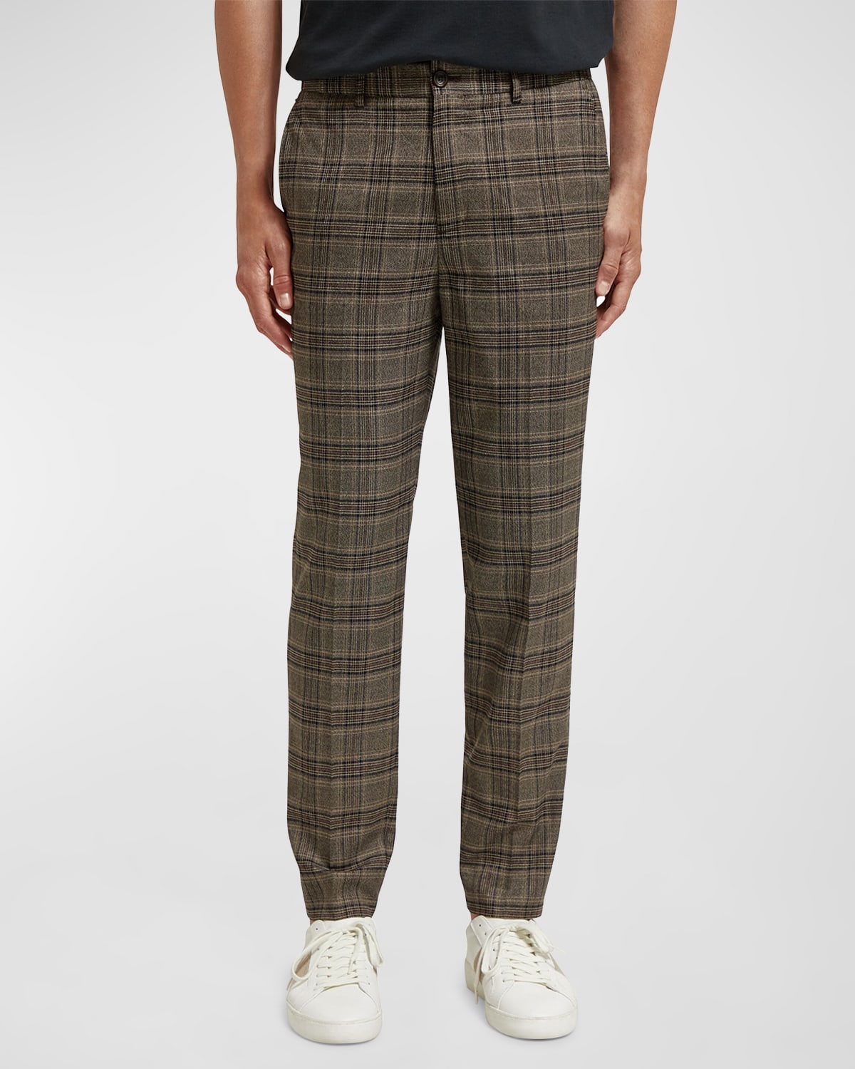 Scotch & Soda Men's Irving Slim Tapered Brown Plaid Chino Pants 36 x 32