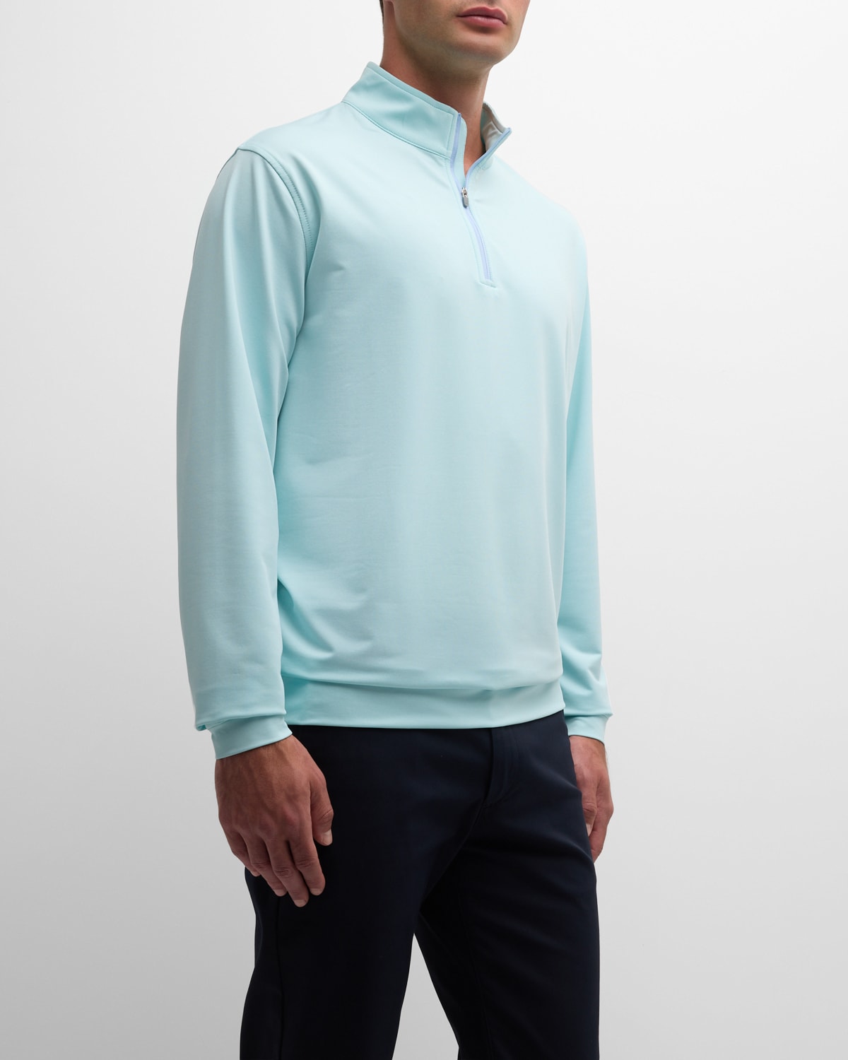 Peter Millar Men's Perth Melange Performance Quarter Zip Sweater Blue XXL