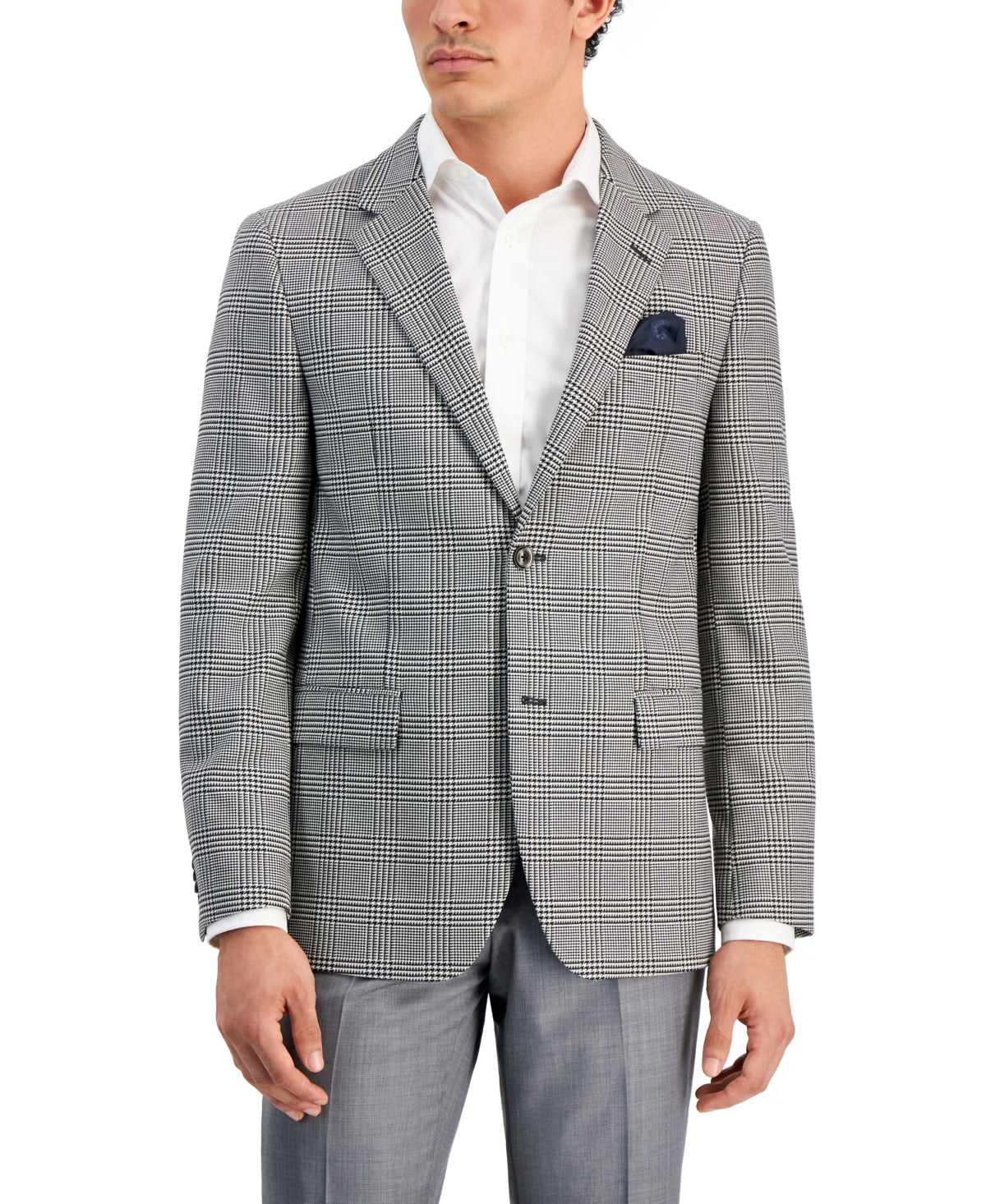 Vince Camuto Mens Slim fit Sport Coat Blazer 38 R Black White Plaid