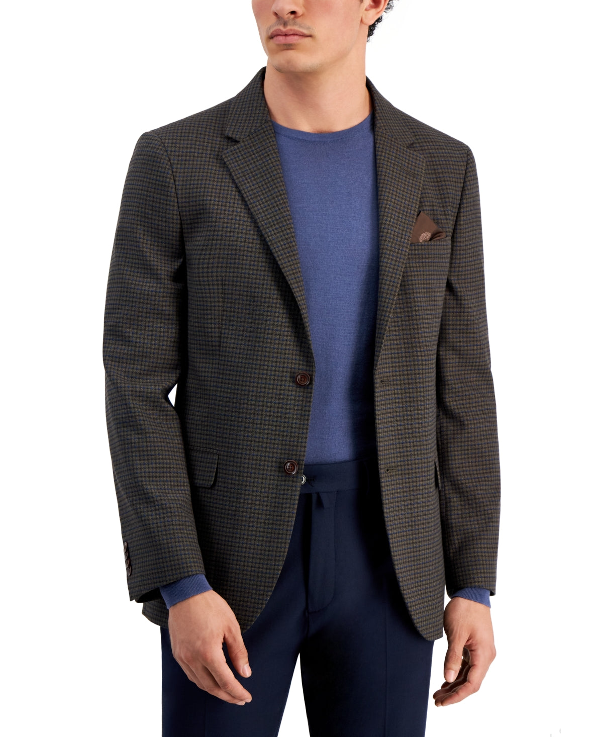 Vince Camuto Mens Slim Fit Brown Plaid Sport Coat Blazer 40R