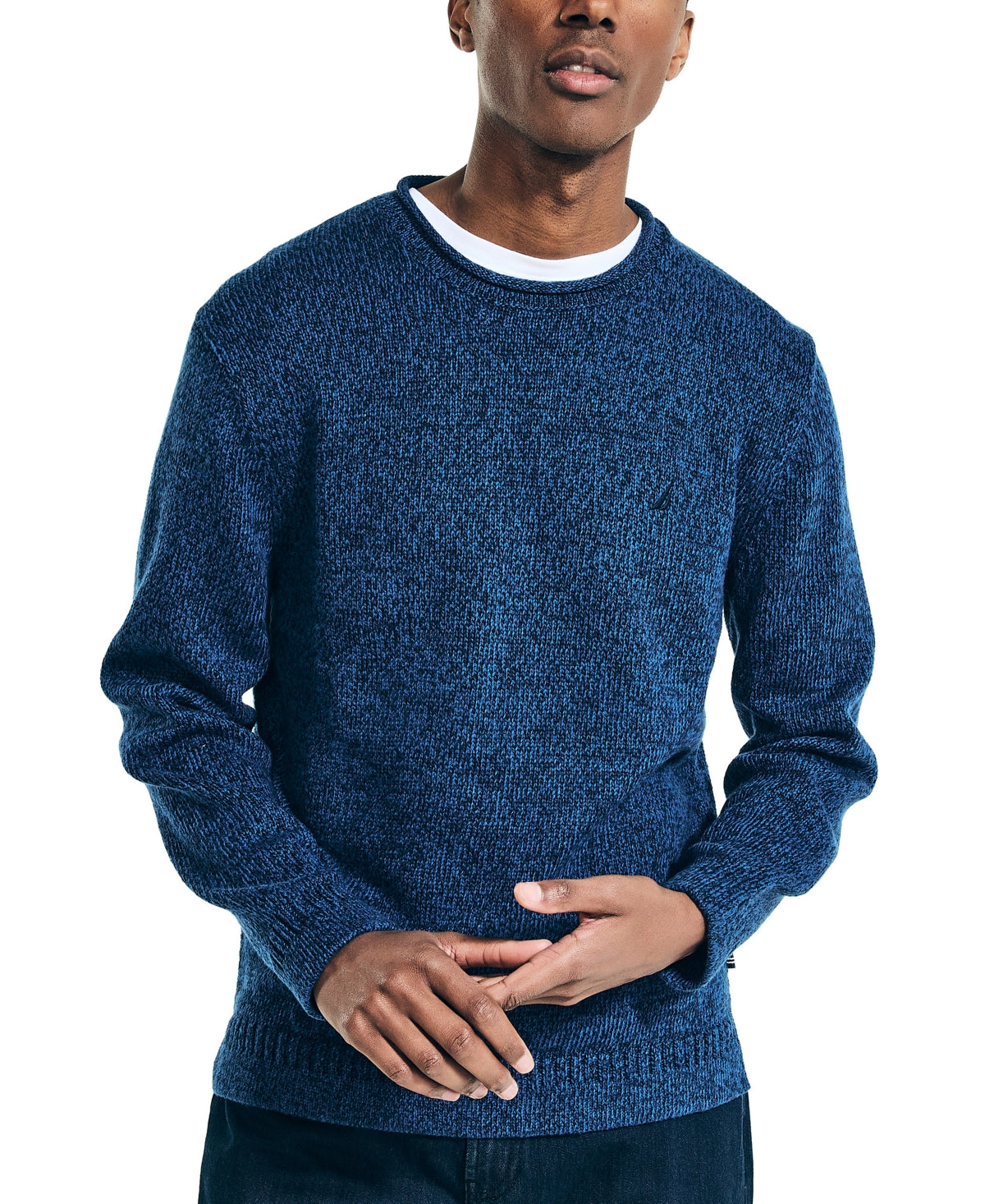 Nautica Mens Rolled Crewneck Sweater Union Blue Large