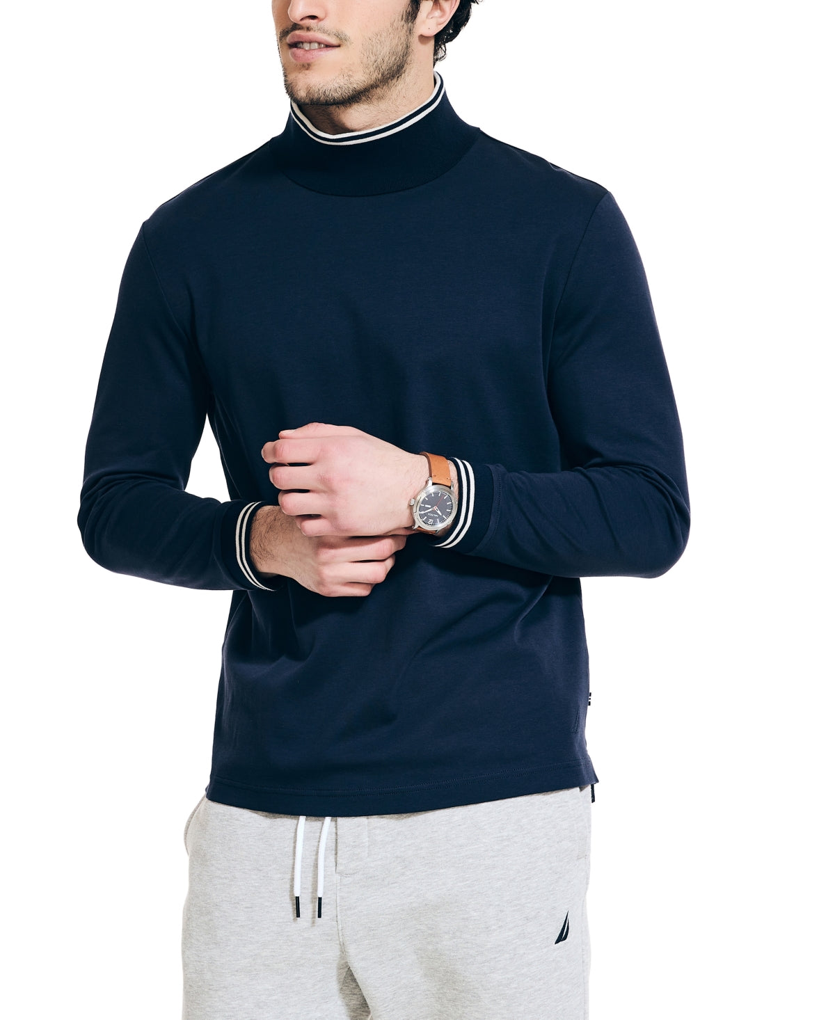 Nautica Mens Cotton Relaxed Fit Turtleneck Shirt Navy Seas Blue XL