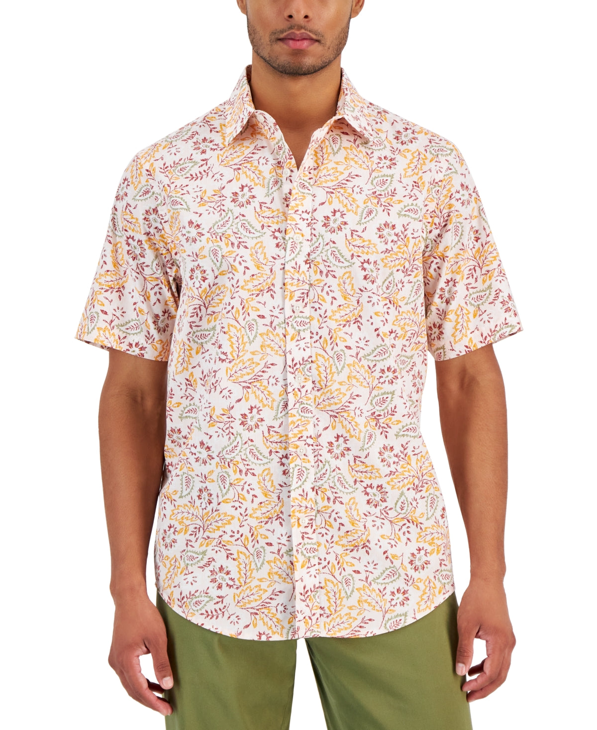 Club Room Men's Elevated Large Party Paisley Button Down Shirt Pink Small