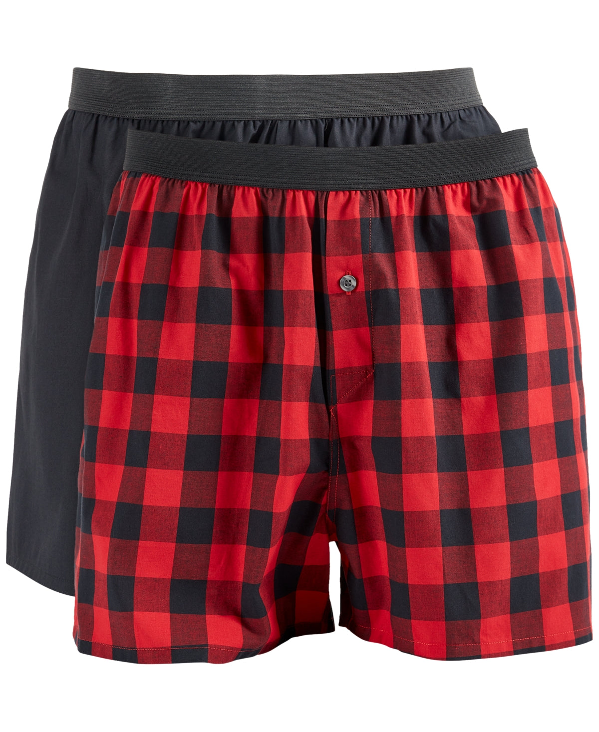 Club Room Men's 2 Pack Boxer Shorts Patterned Solid Deep Black Red XL