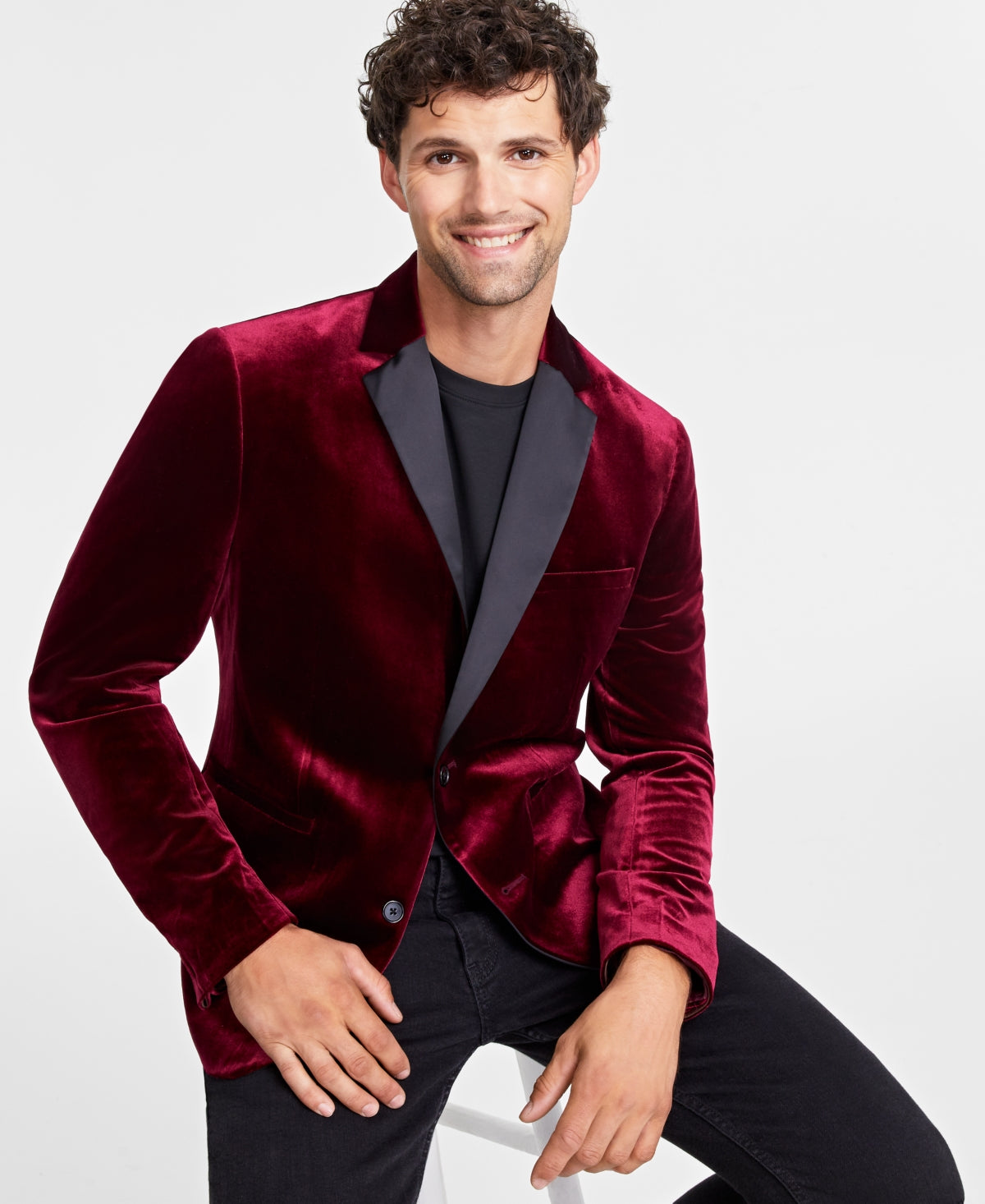 International Concepts Men's Lucas Velvet Sport Coat Blazer Port Red Medium