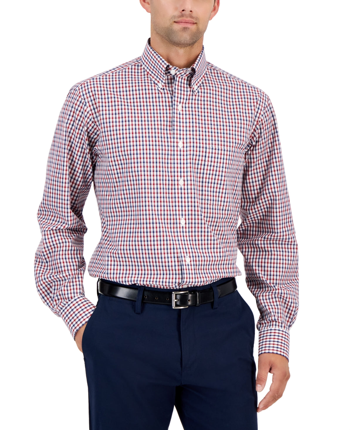 Club Room Mens Regular fit Dress Shirt XXL 18.5 in 34-35 Navy Blue Plaid