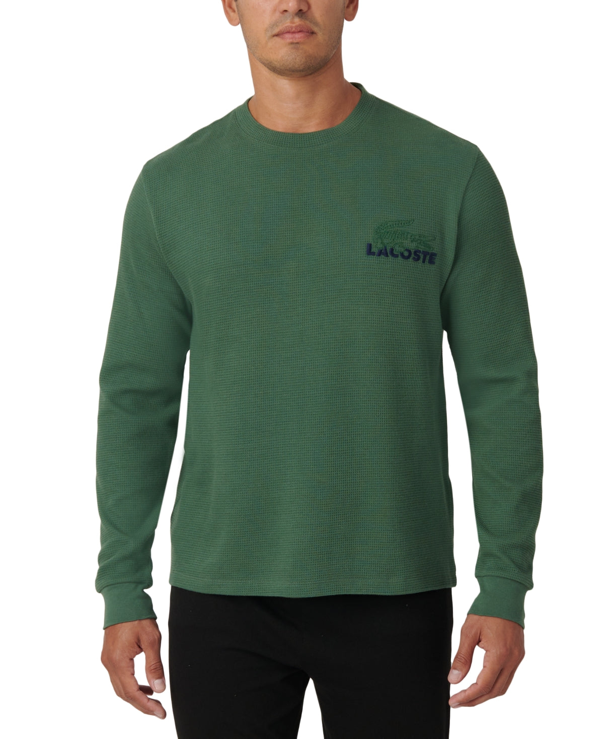 Lacoste Mens Relaxed Fit Long Sleeve Thermal Waffle Pajama Sleep Shirt Green 2XL