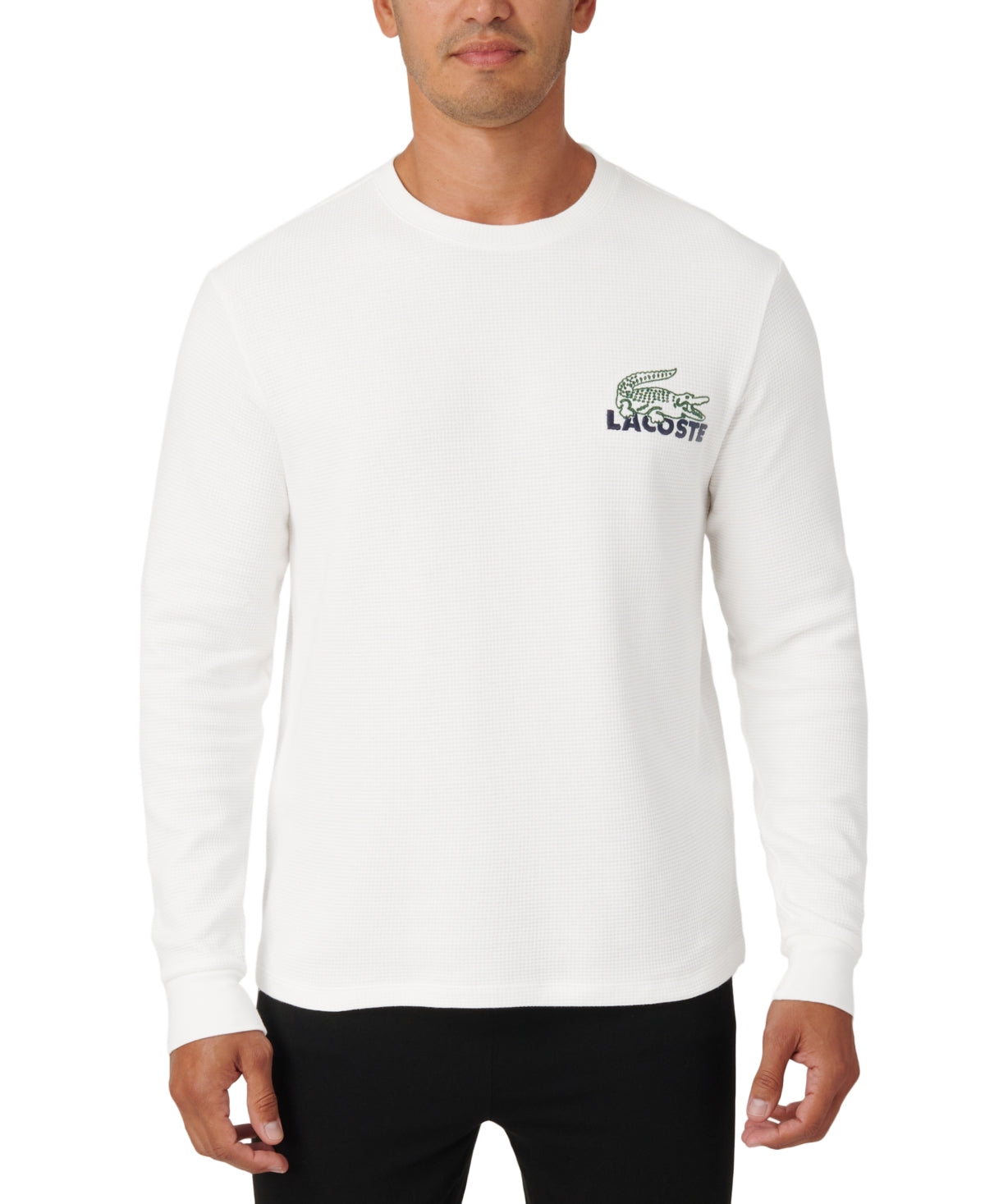 Lacoste Men's Relaxed Fit Large Croc  Logo Sleep Shirt White Large