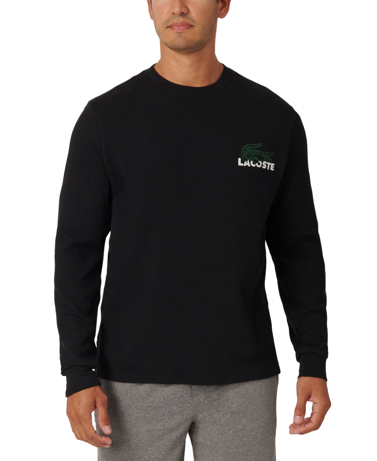 Lacoste Men's Relaxed Fit Large Croc  Logo Sleep Shirt Black Medium