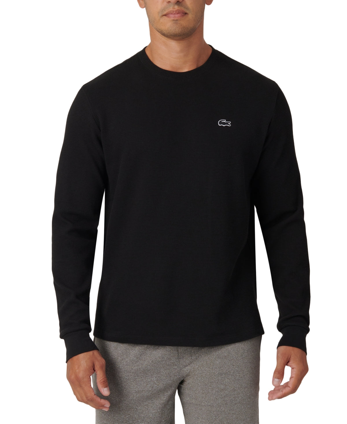 Lacoste Men's Waffle Knit Thermal Sleep Shirt Black Small