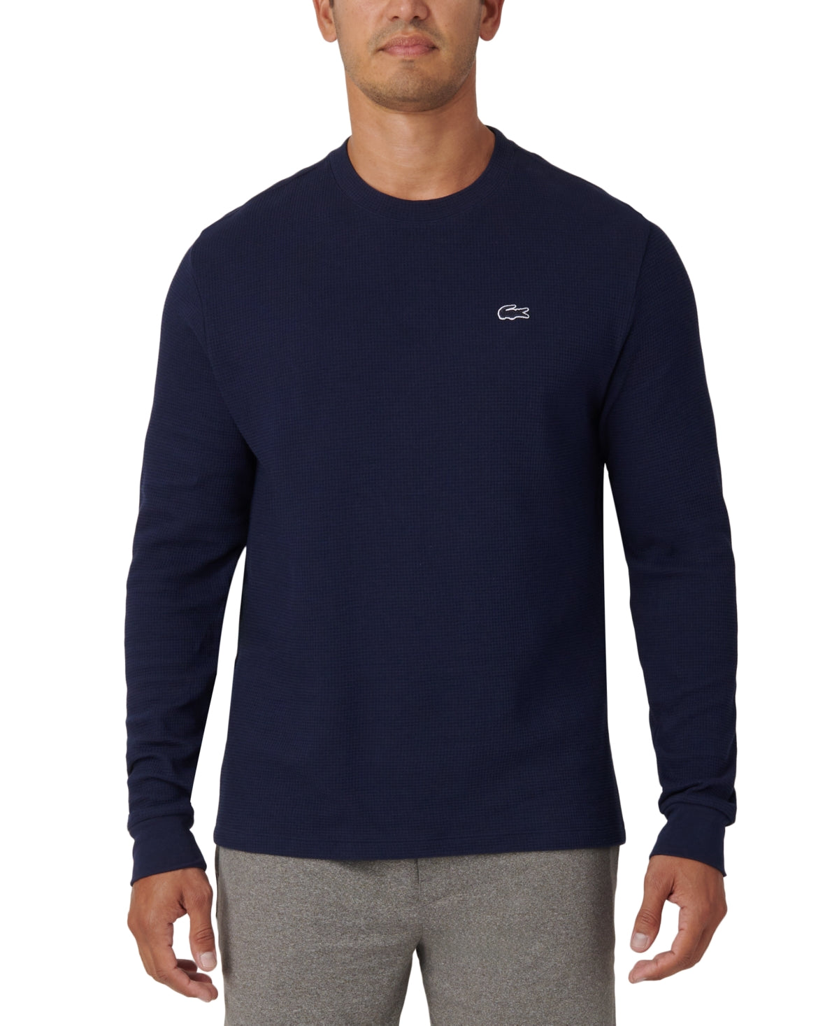 Lacoste Mens Waffle Knit Thermal Sleep Shirt Navy Small