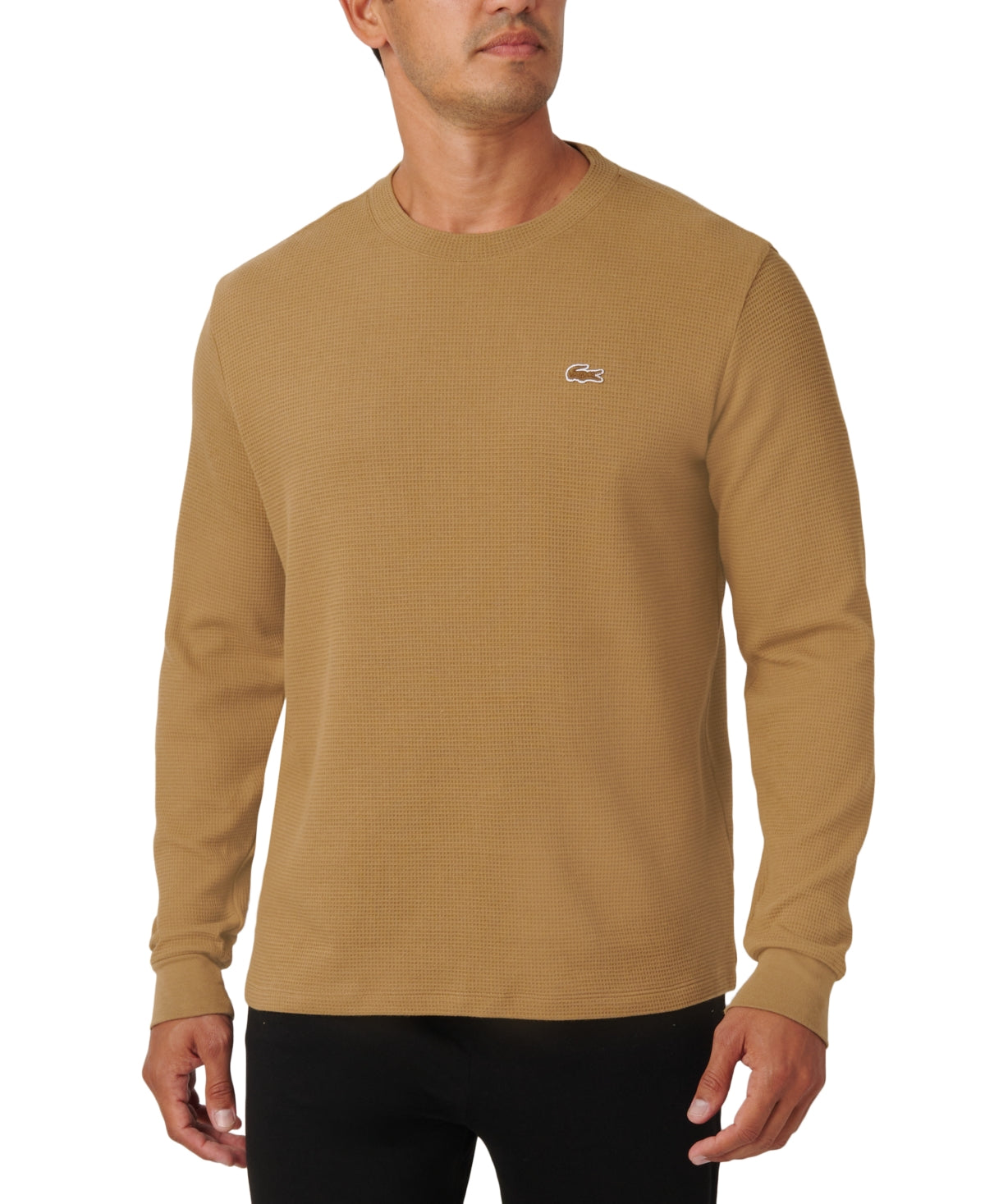 Lacoste Men's Beige Waffle Knit Thermal Sleep Shirt Brown Small
