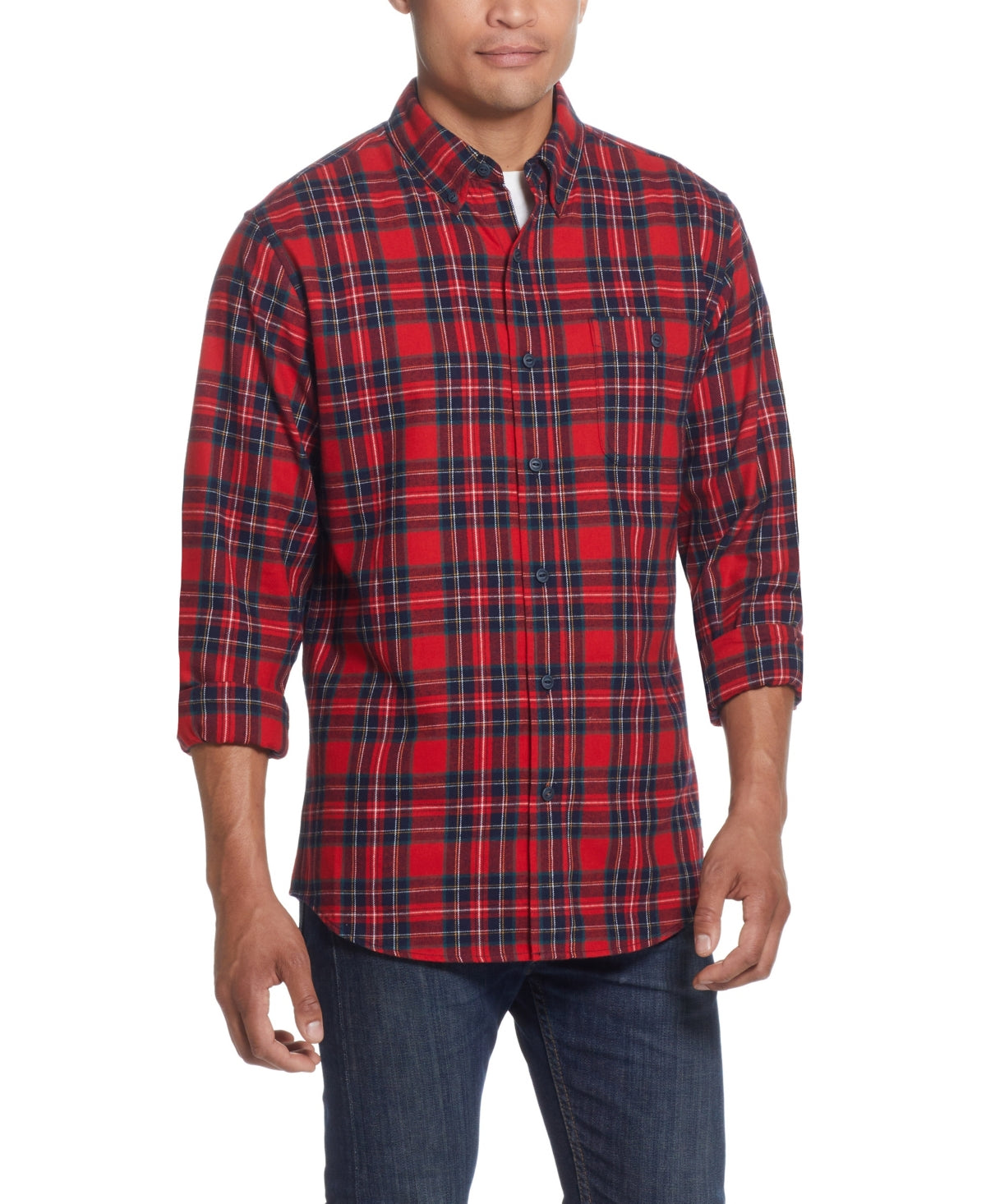 Weatherproof Vintage Men's Antique Like Flannel Button Down Shirt Red Medium