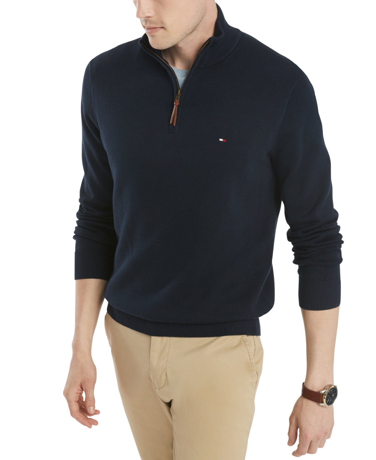 Tommy Hilfiger Men's Quarter-Zip Pull Sweater Navy BlueDesert Sky 5XB 5XL Big