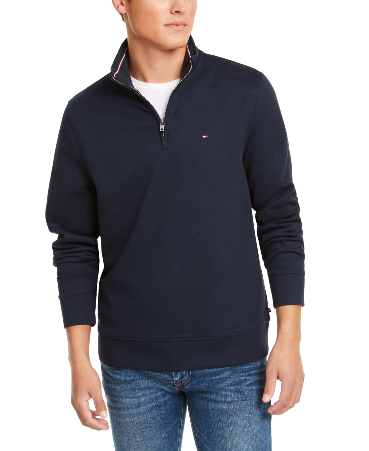 Tommy Hilfiger Men's Big Tall Mock-Neck Quarter Zip Sweater Desert Sky 4XLT