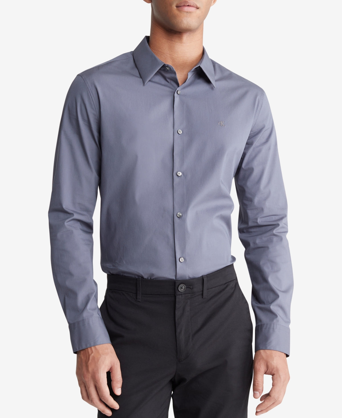Calvin Klein Mens Slim Fit Stretch Casual Button Down Shirt  Plum Blue Large