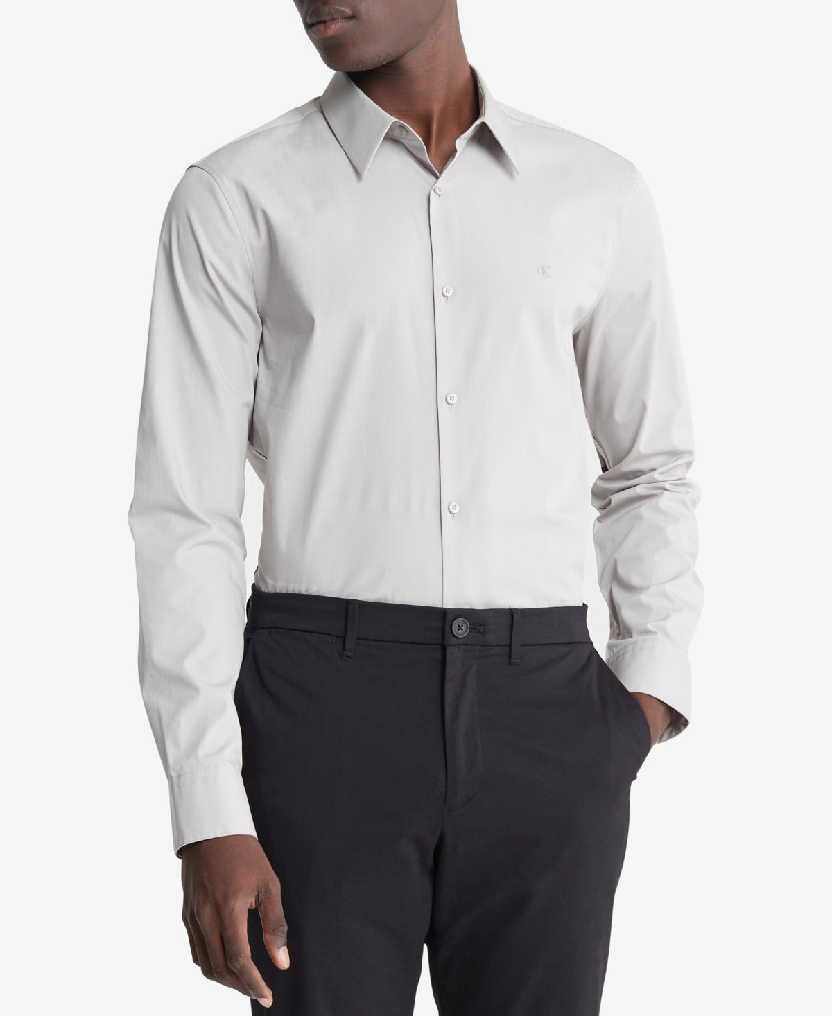 Calvin Klein Men's Slim Fit Refined Button Down Shirt Drizzle Grey Large