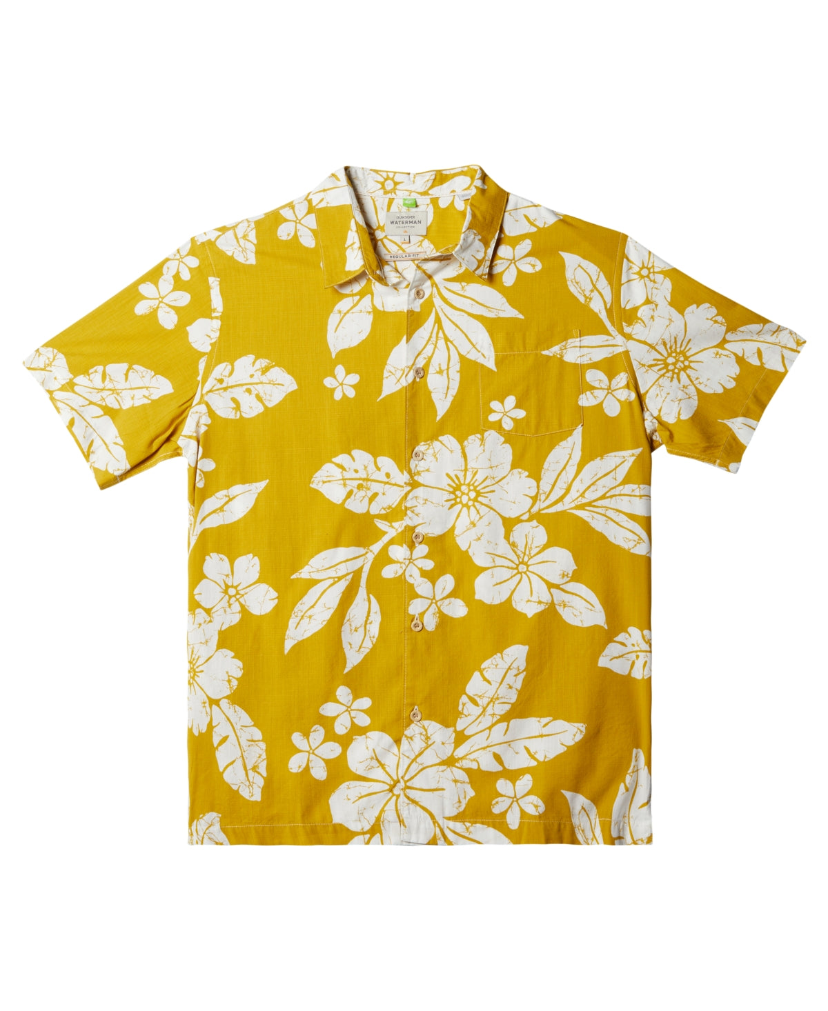 Quiksilver Waterman Mens  Short Sleeve Button-Up Shirt Medium Yellow Floral
