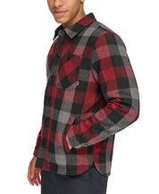 BASS OUTDOOR Mens Mission Field Sherpa Lined Shirt Red Grey Plaid Large