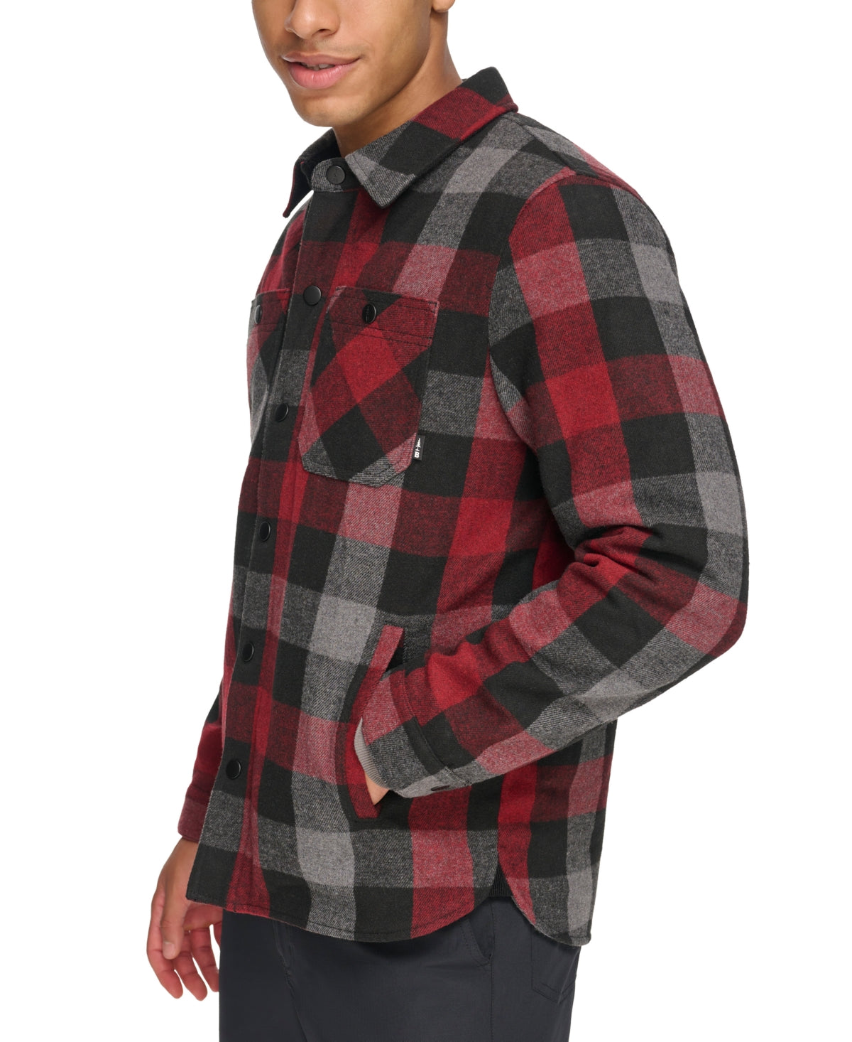 BASS OUTDOOR Mens Mission Field Sherpa Lined Shirt Jacket Red Grey Large Shacket
