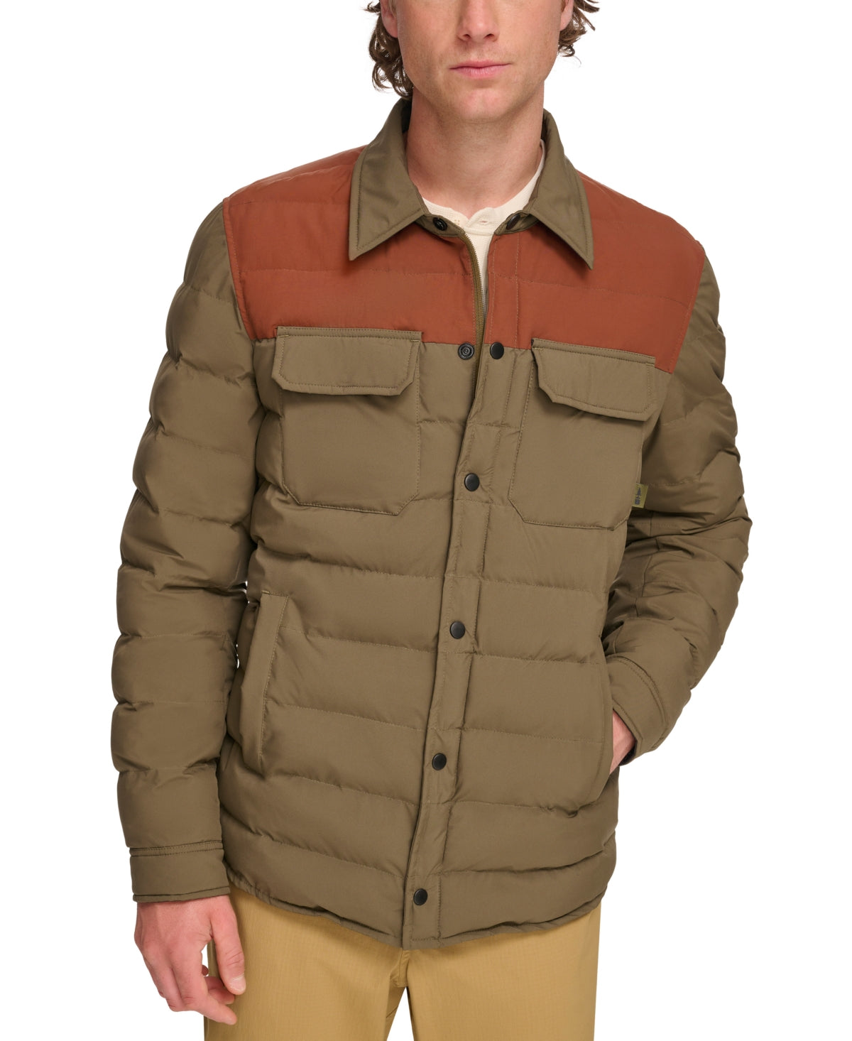 Bass Outdoor Mens Colorblocked Padded Shacket Jacket Coat Olive Green Small