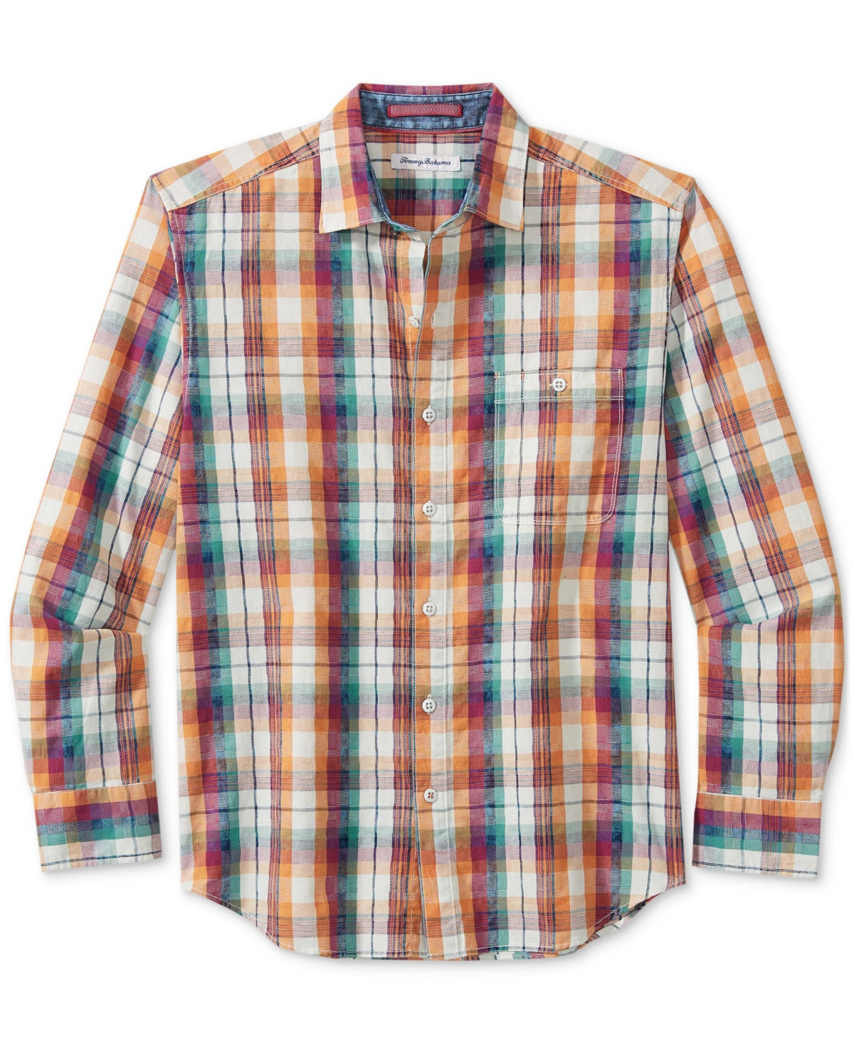 Tommy Bahama Mens Indigo Coast Check Button Down Shirt Peach Melt Orange XXL 2XL