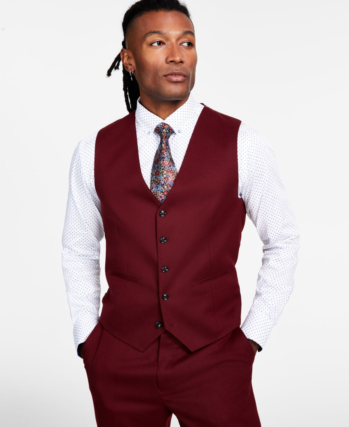 Tayion Collection Men Classic fit Button-Up Vest Large Red
