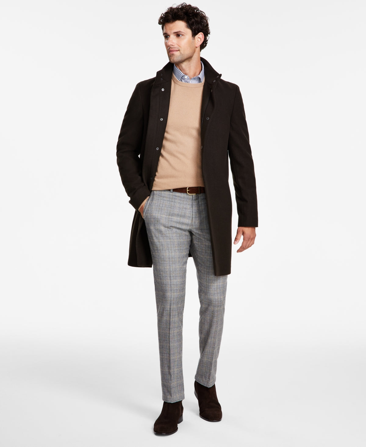 Calvin Klein Mens Slim-Fit Mayden Overcoat Coat 38R Dark Green Wool