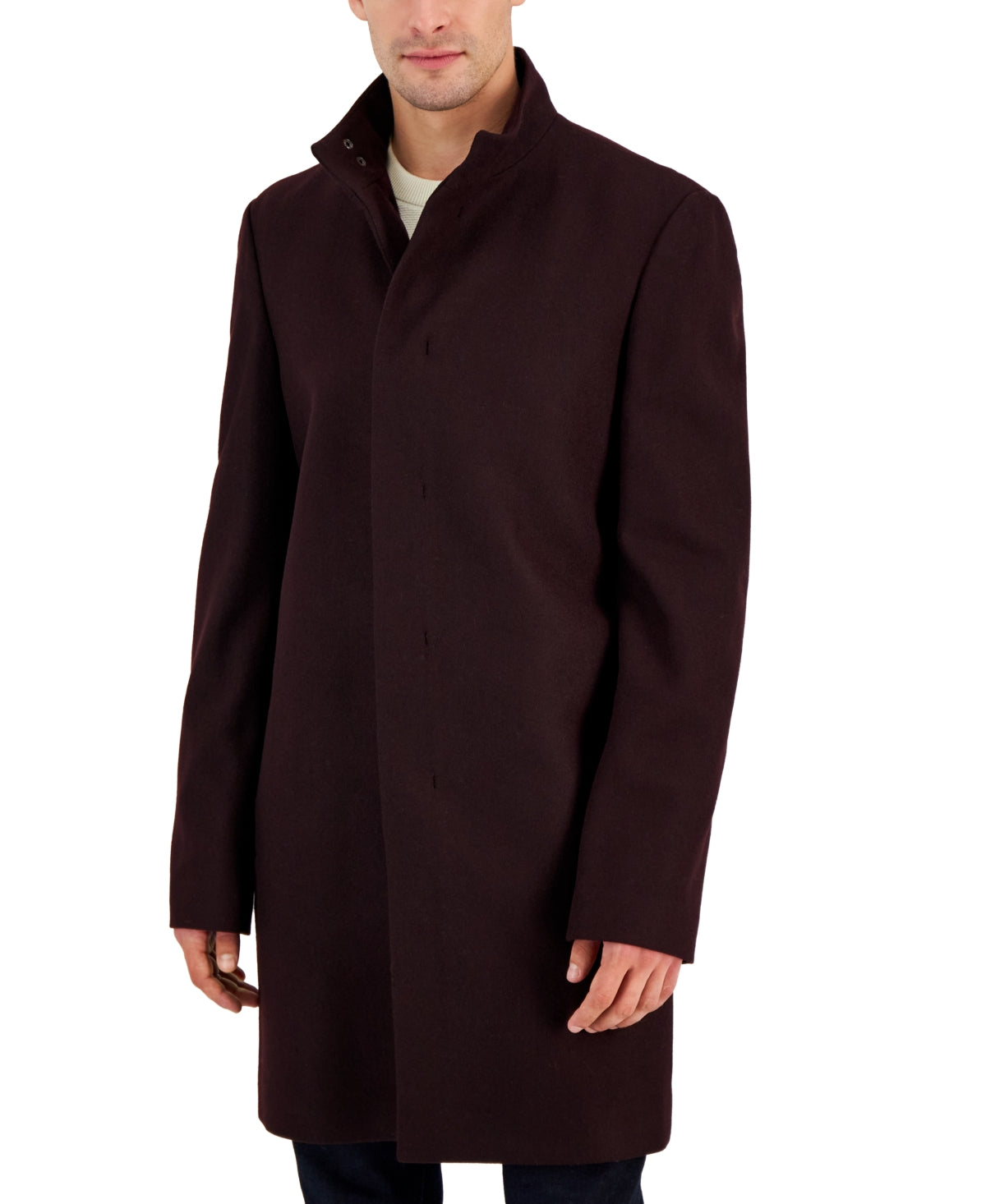 Calvin Klein Mens Mayden Slim-Fit Wool Blend Overcoat Coat 44 R Maroon Red Wool