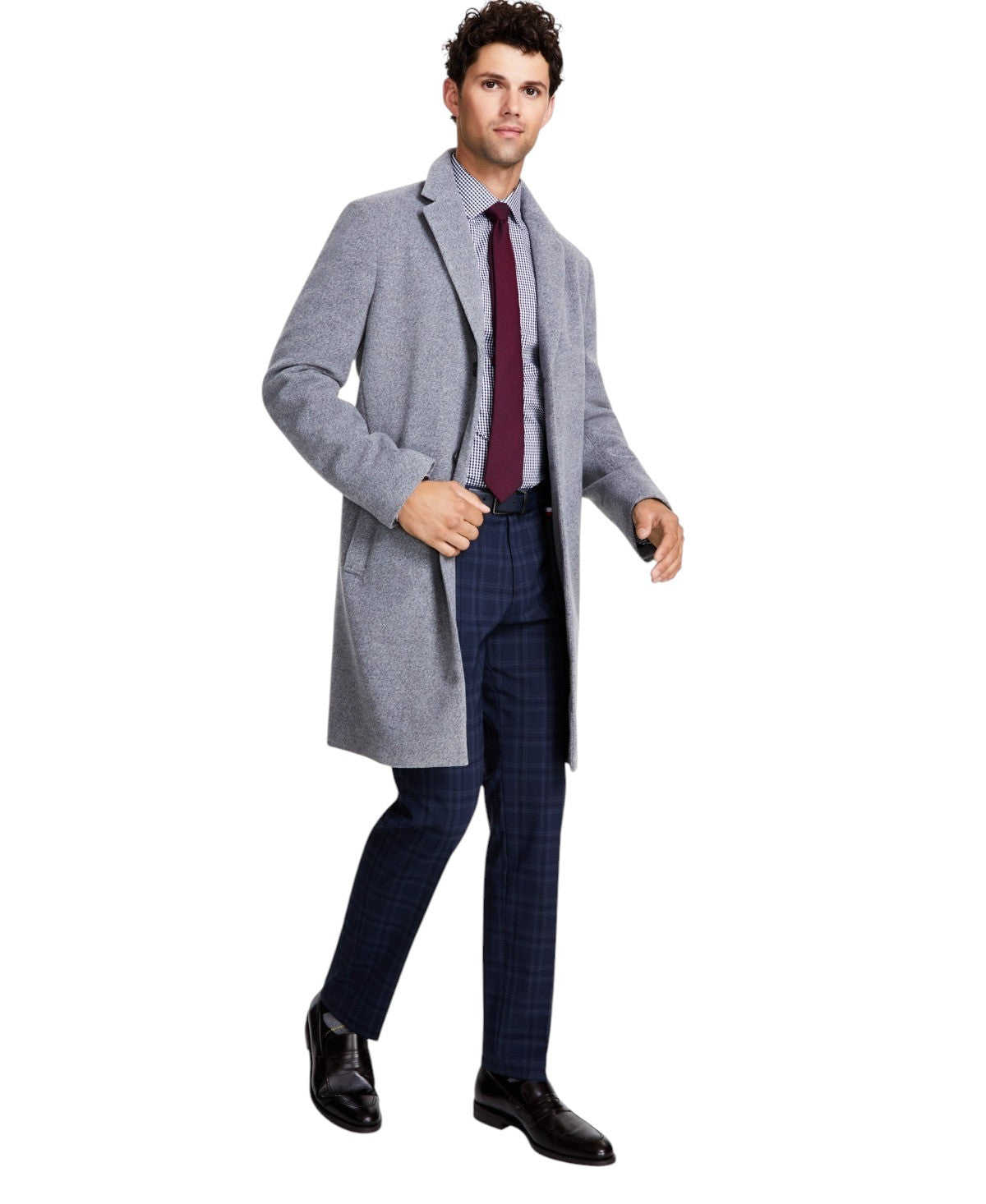 Tommy Hilfiger Mens Modern Fit Overcoat Coat 40 L  Grey Solid