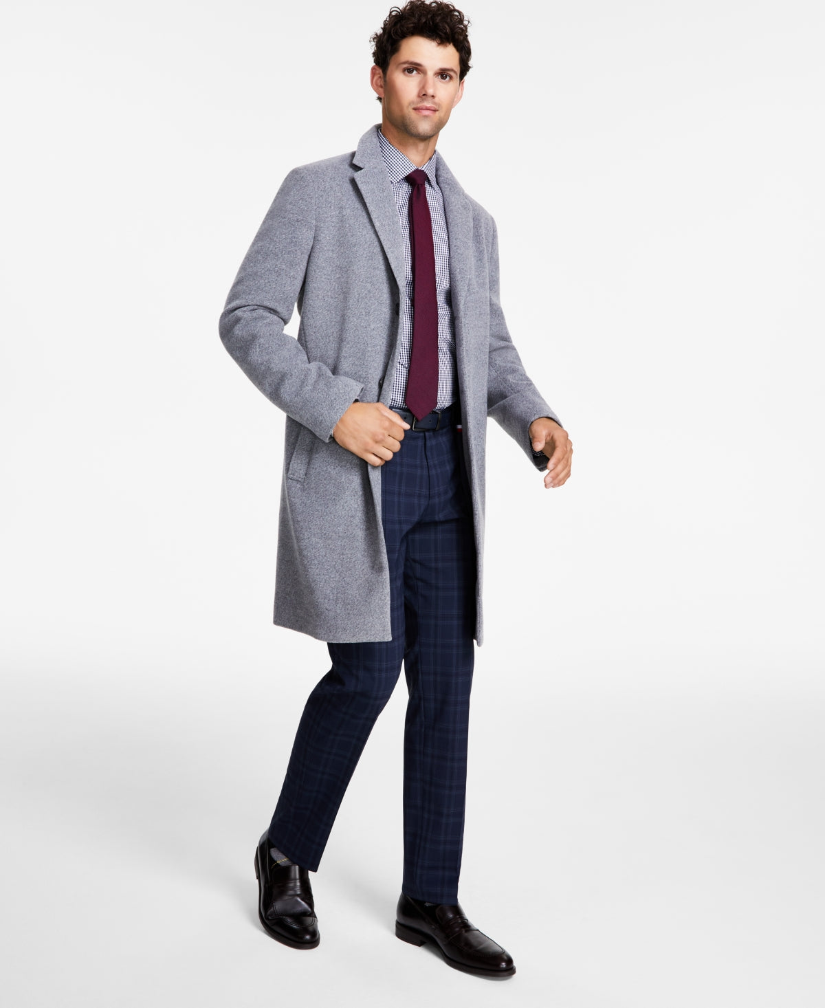 Tommy Hilfiger Mens Classic fit Overcoat Coat 42 L Light Grey Solid