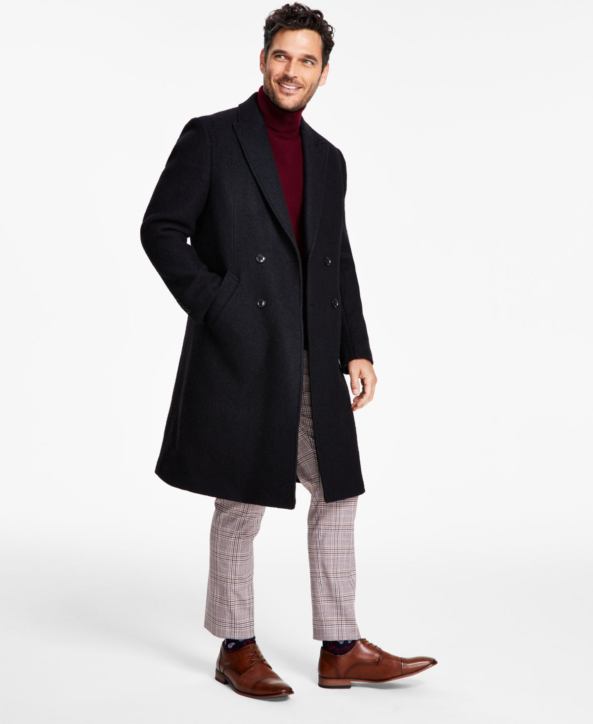 Tommy Hilfiger Mens Modern fit Double Breasted Overcoat Coat 36 R Black Solid