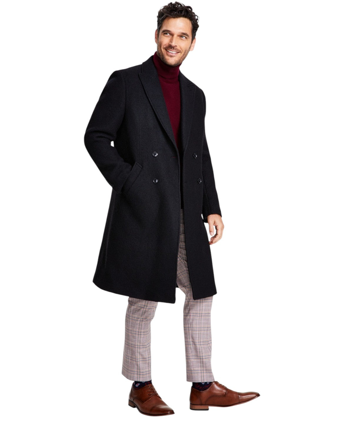 Tommy Hilfiger Mens Regular Fit Addison Overcoat Coat 36 R Navy Blue Plaid