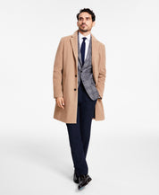 Tommy Hilfiger Mens Classic fit Overcoat Coat 42 L Beige Solid Wool