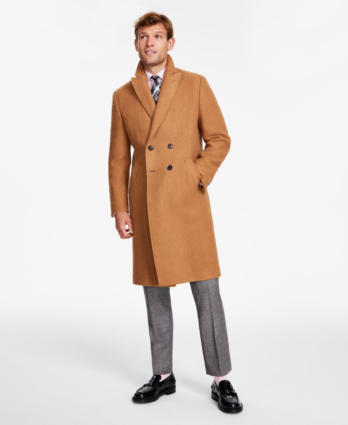 Tommy Hilfiger Mens Modern fit Double Breasted Overcoat Coat 36 S Brown Solid