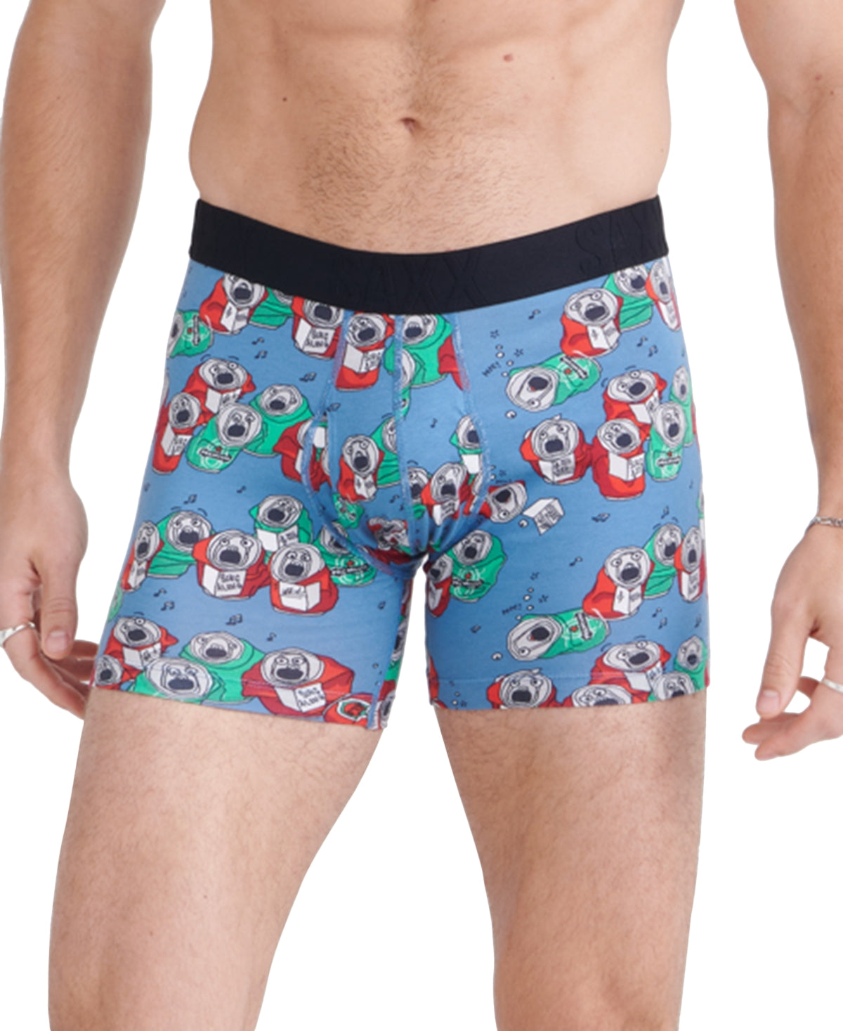 Saxx Mens Regular fit Boxer Briefs Underwear Medium Blue Beer Can Choir Print