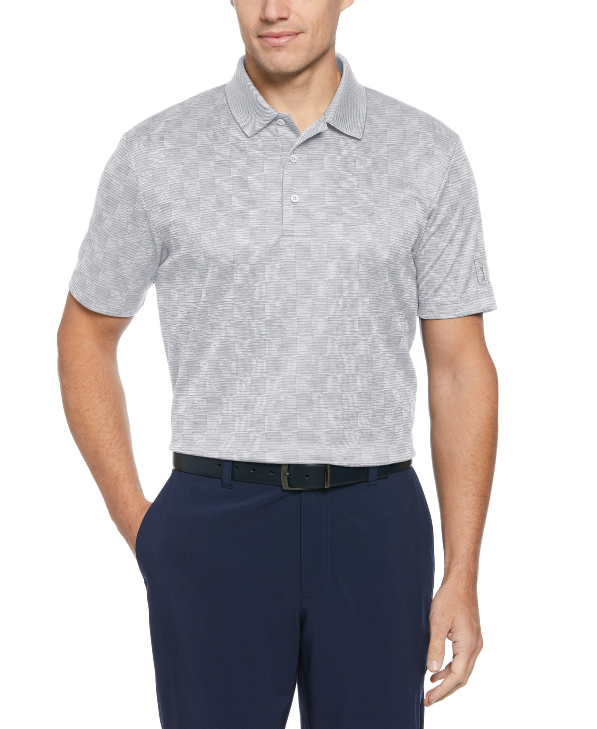 PGA TOUR Mens Energy Jacquard Short Sleeve Polo Shirt Tradewinds Grey 4X