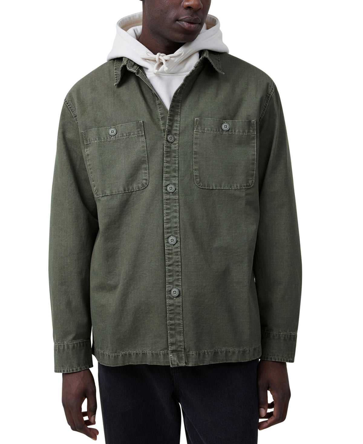 Cotton On Men Regular fit Long Sleeve Shacket Coat Medium Green Solid