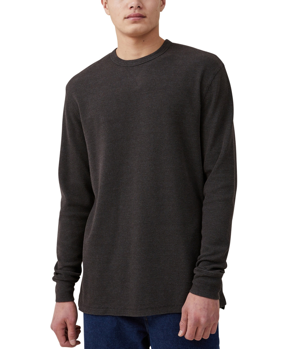 Cotton on Men's Rib Long Sleeve T Shirt Vintage Charcoal Grey Medium