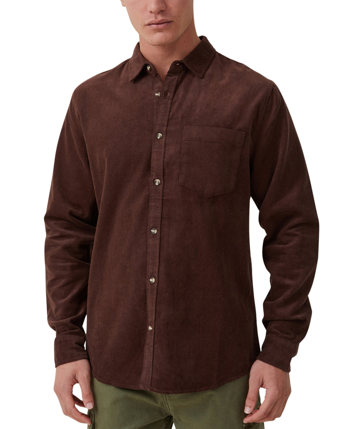 Cotton On Mens Portland Long Washed Corduroy Button Down Shirt Chocolate 2XL