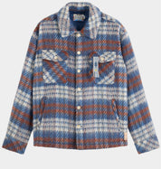 SCOTCH AND SODA Mens Brushed Flannel Shacket Coat Overshirt Blue Multi Large