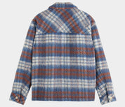 SCOTCH AND SODA Mens Brushed Flannel Shacket Coat Overshirt Blue Multi Large