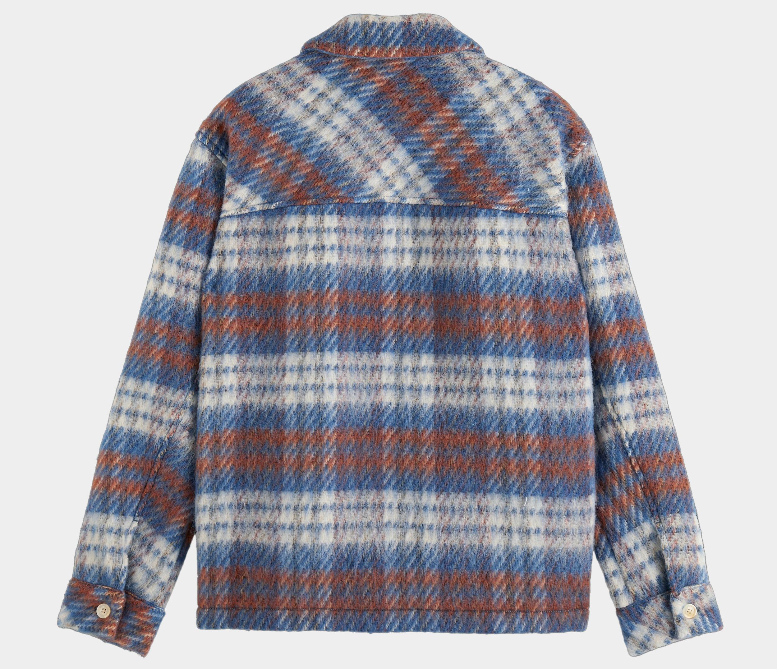 SCOTCH AND SODA Mens Brushed Flannel Shacket Coat Overshirt Blue Multi Large