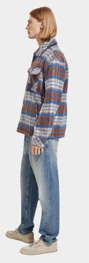 SCOTCH AND SODA Mens Brushed Flannel Shacket Coat Overshirt Blue Multi Large
