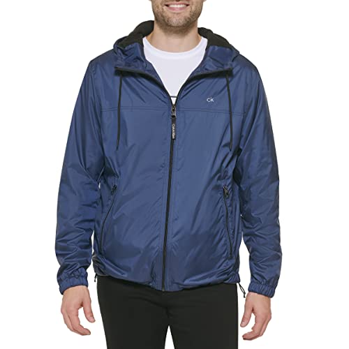 Calvin Klein Men's Polar Fleece Lined Windbreaker Navy Blue Small