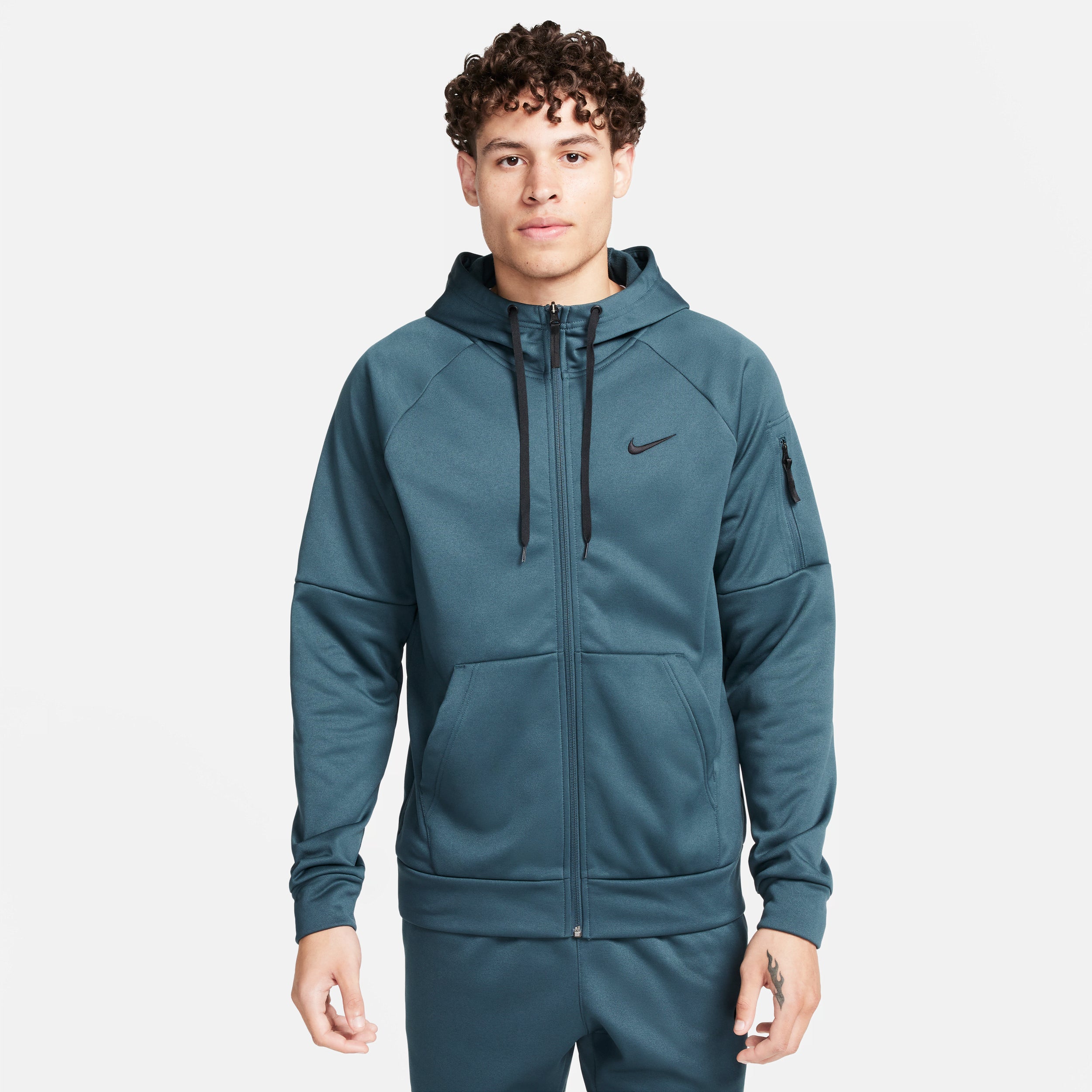 Nike Mens Therma-FIT Full-Zip Sweatshirt Logo Deep Jungle Large