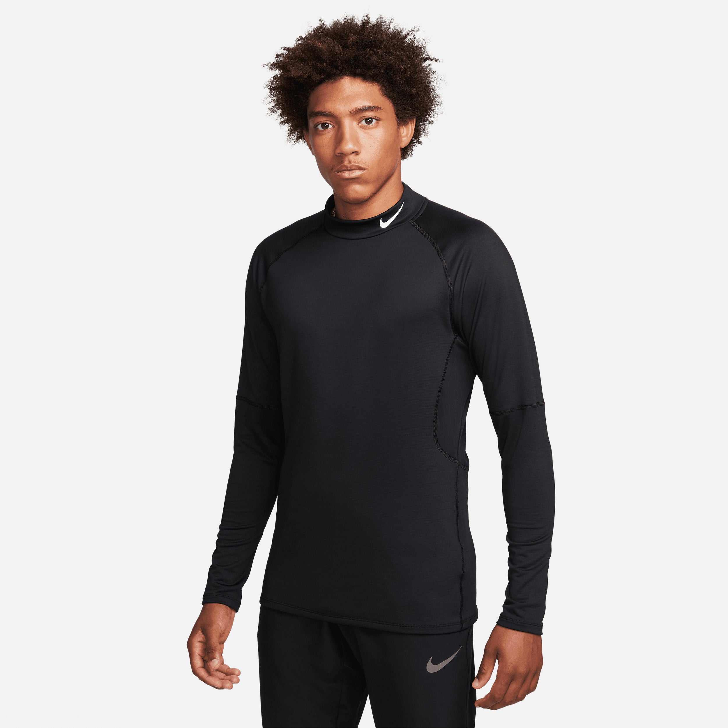Nike Mens Slim Fit Dri FIT Mock Long Sleeve T Shirt Black White Large